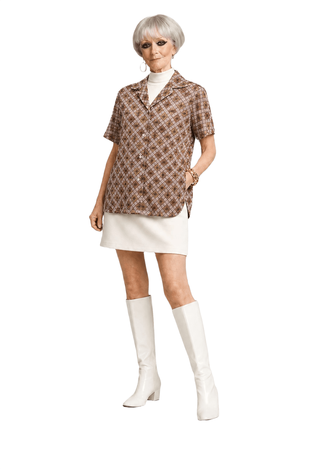 1960s Brown Synthetic Blend Blouse - Model