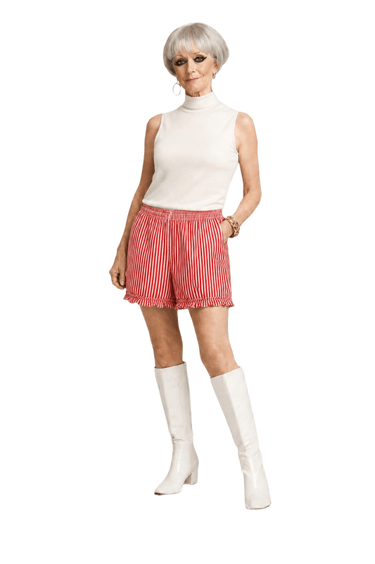 1960s Red Cotton Striped Shorts - Model