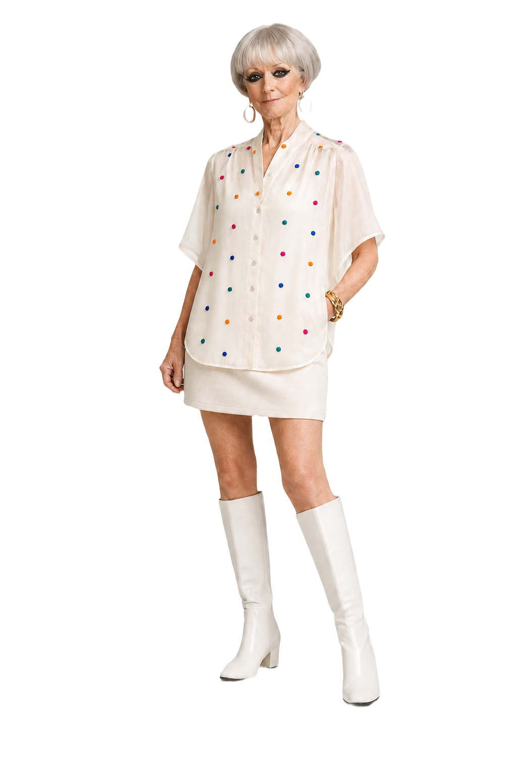 1960s Cream Polyester Blouse - Model