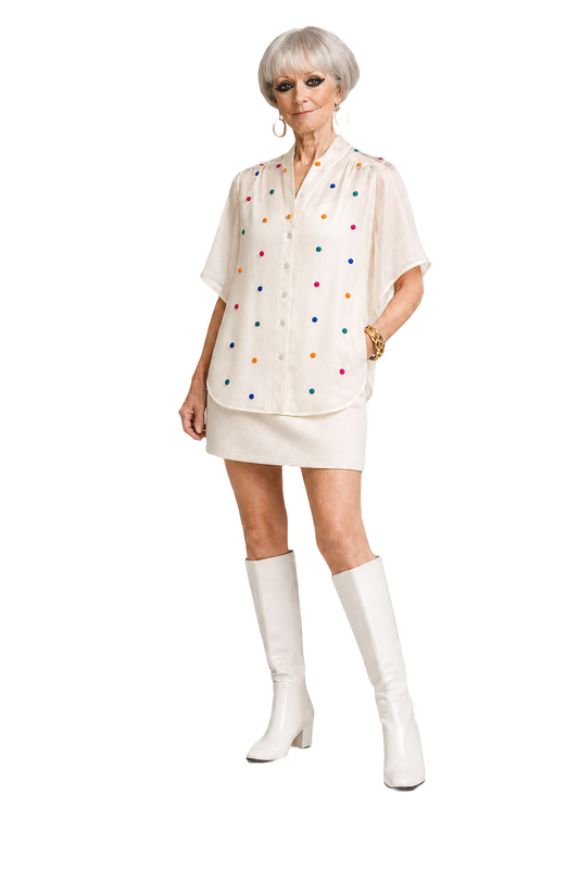 1960s Cream Polyester Blouse - Model