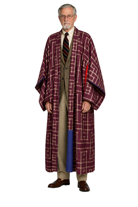 1950s Burgundy Silk Kimono - Model