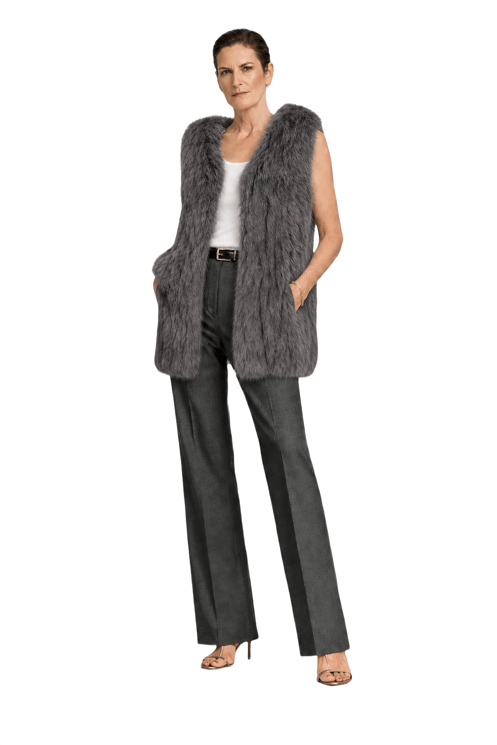 1990s Grey Fur Vest - Model
