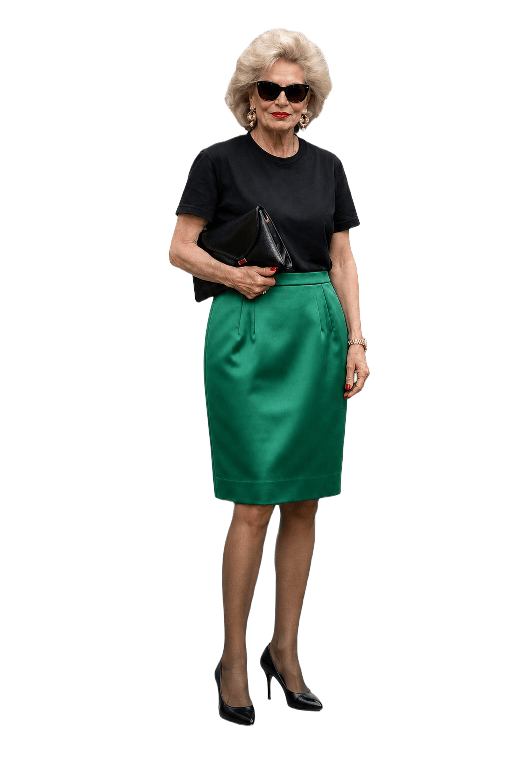 1980s Emerald Green Polyester Skirt - Model