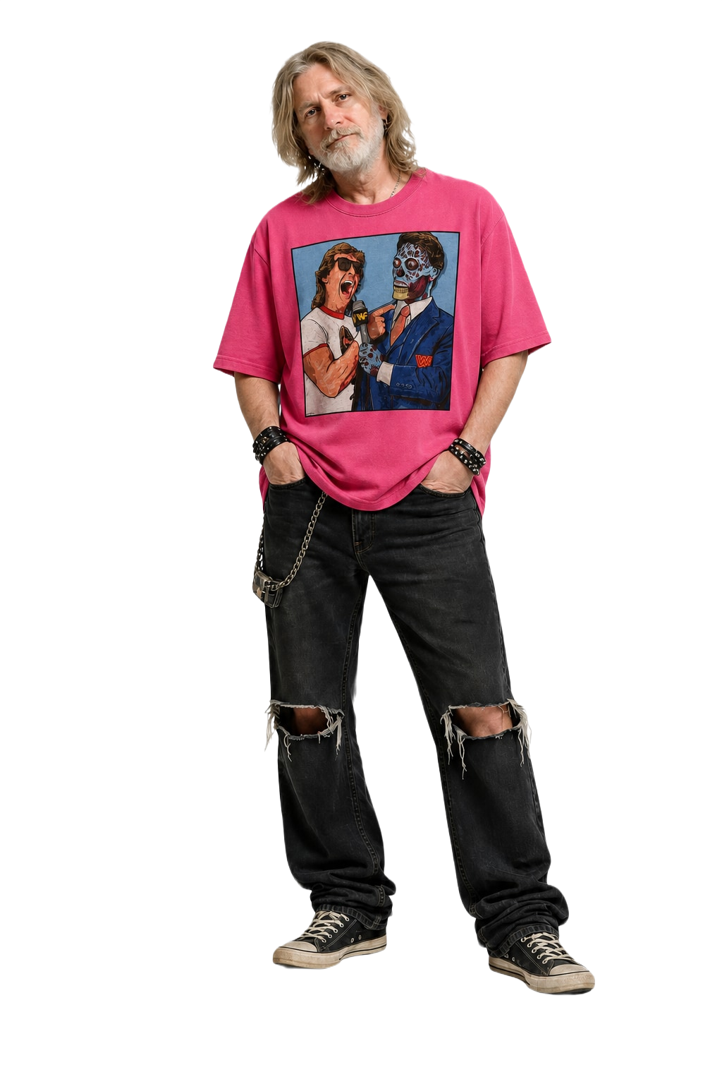 1990s Bright Pink Cotton T-Shirt - Model