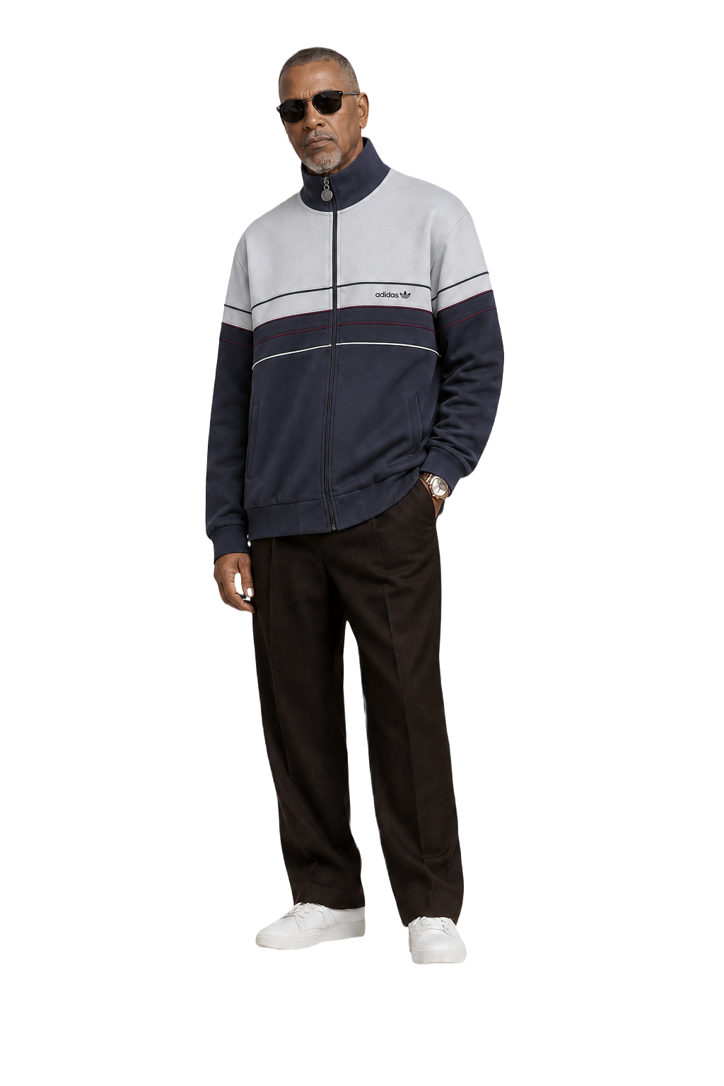 1990s Navy Blue Synthetic Blend Track Jacket - Model