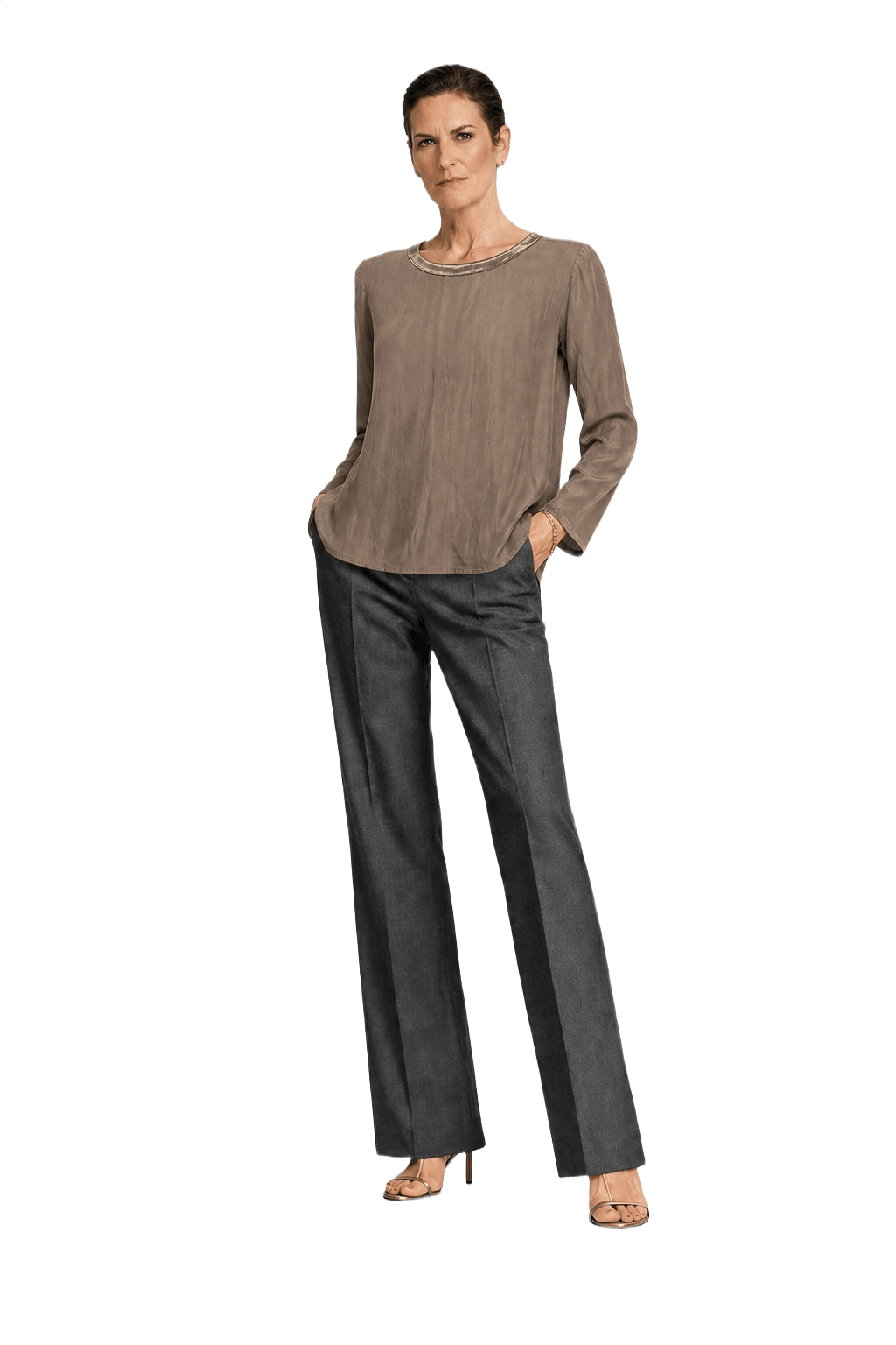 1990s Taupe Silk Blouse - Model