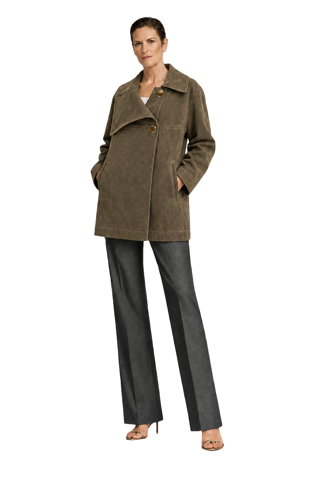 1990s Olive Green Wool Blend Coat - Model