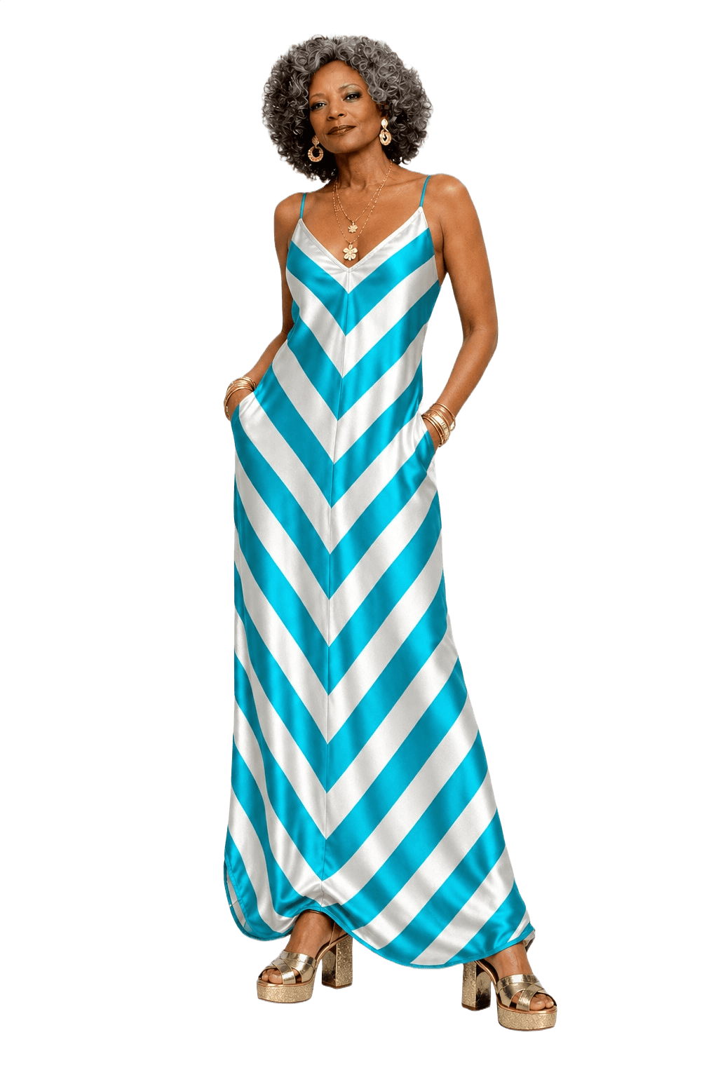 1980s Blue Nylon Dress - Model