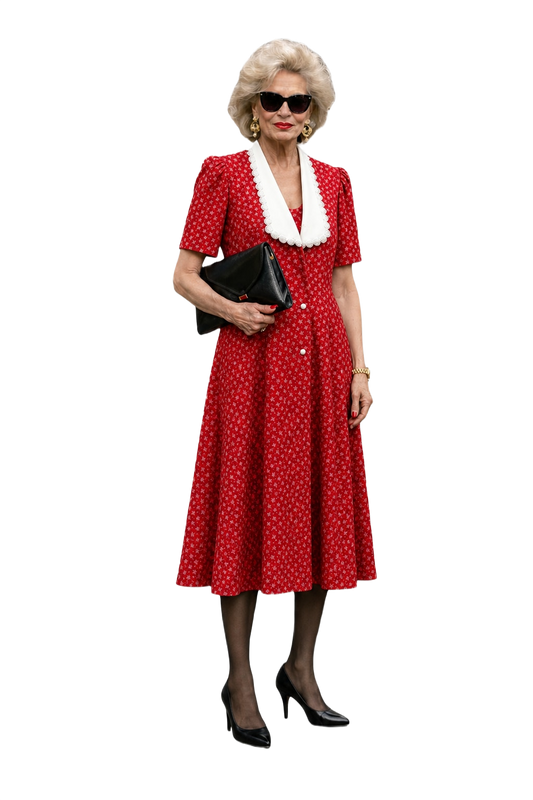 1980s Red Rayon Dress - Model