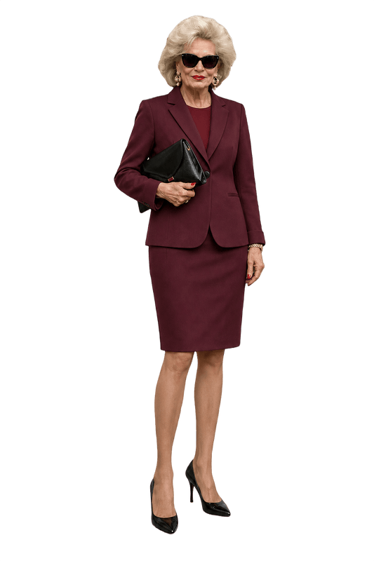 1980s Burgundy Wool Blend Blazer and Skirt - Model