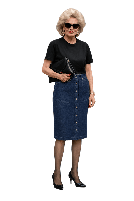 1980s Dark Blue Denim Skirt - Model