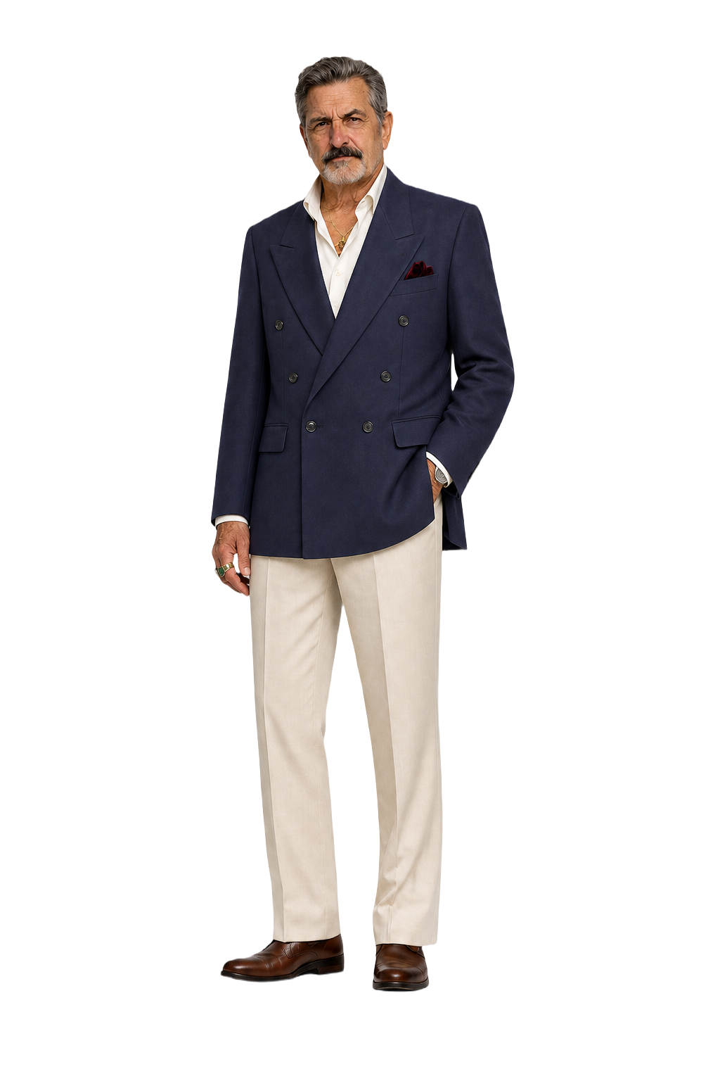 1980s Navy Blue Wool Blend Blazer - Model