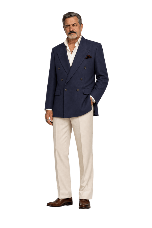 1980s Navy Blue Wool Blend Blazer - Model