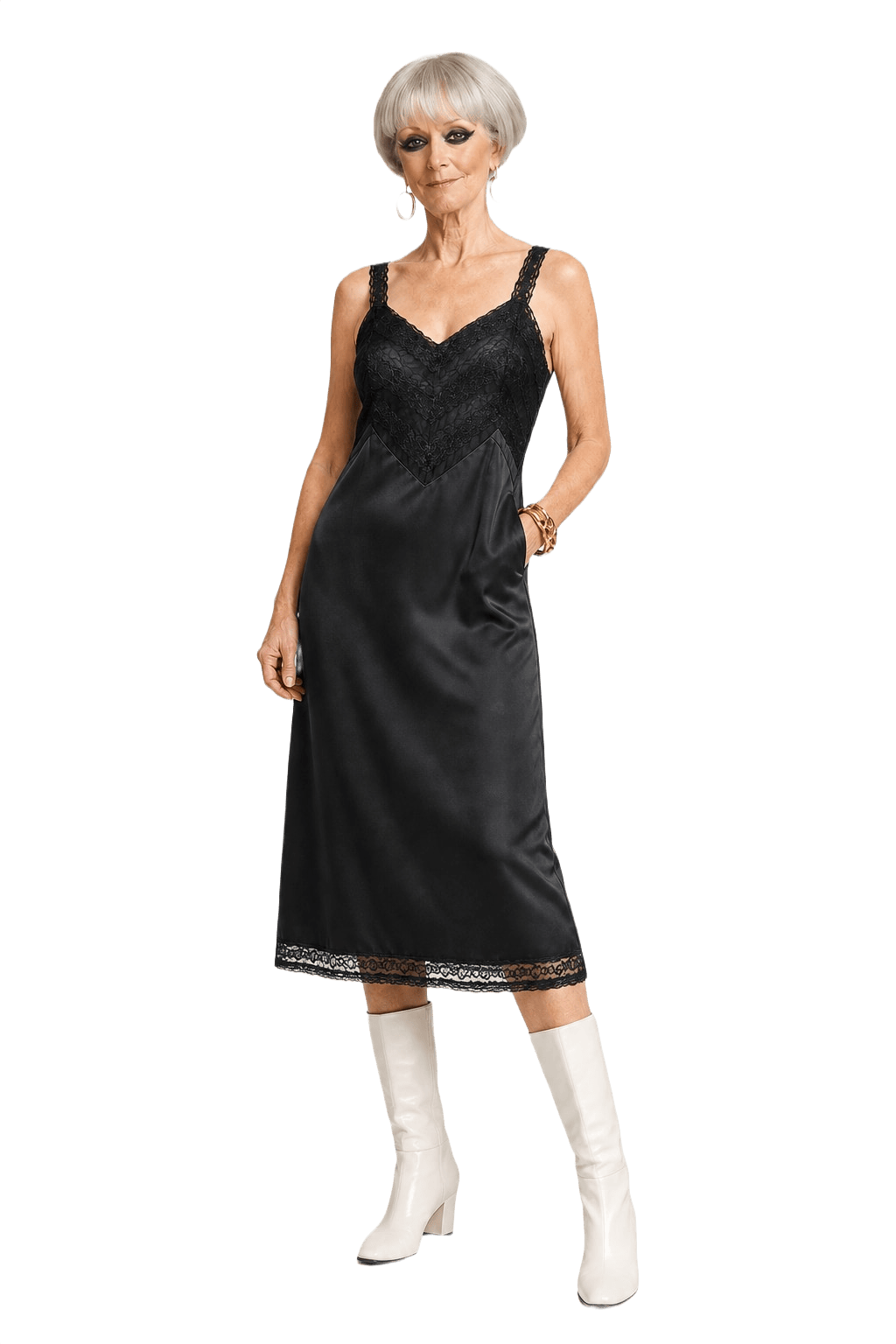 1960s Black Nylon Midi Dress - Model