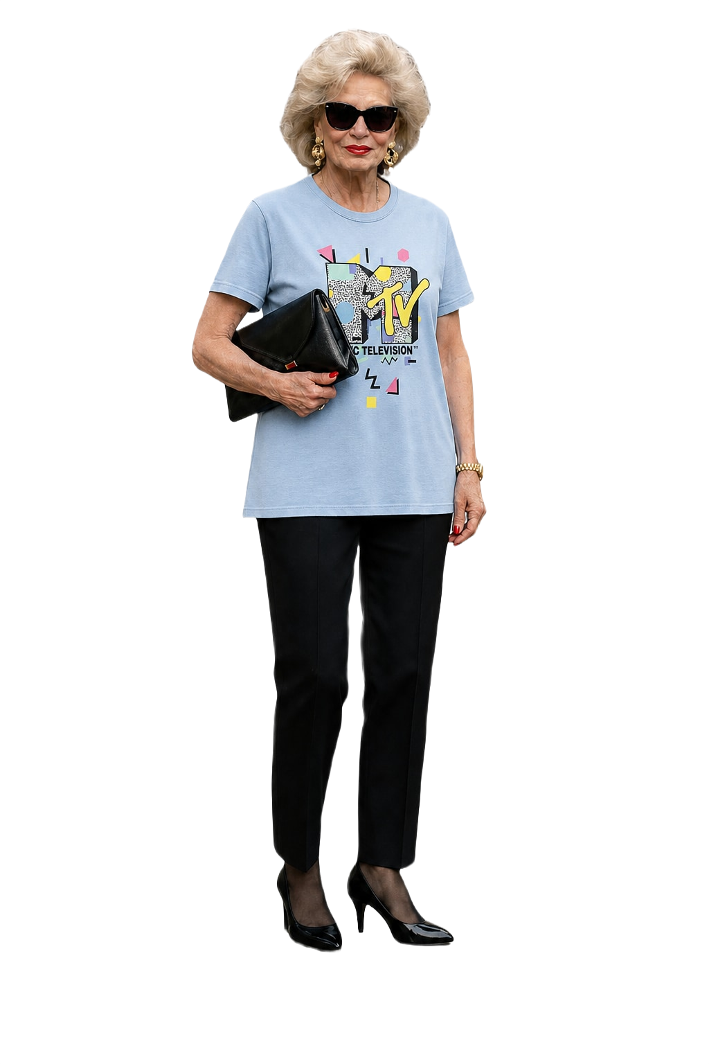 1990s Light Blue Cotton T-Shirt - Model