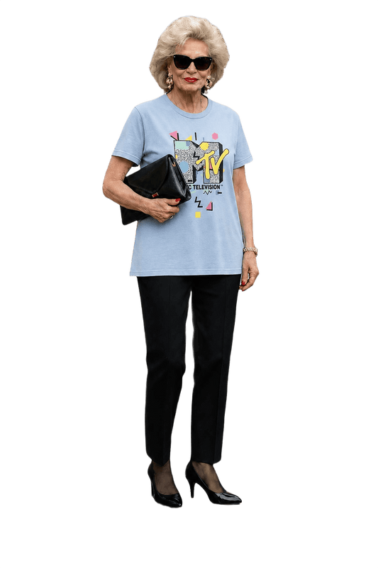 1990s Light Blue Cotton T-Shirt - Model