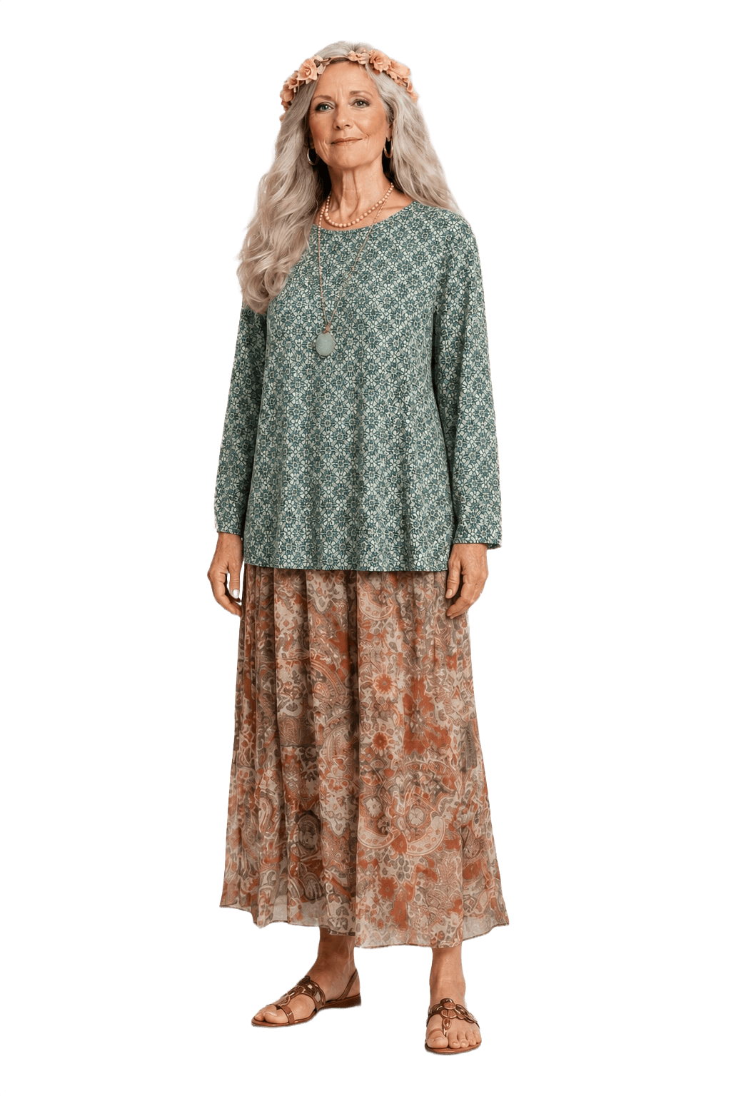 1980s Green Cotton Blend Blouse - Model