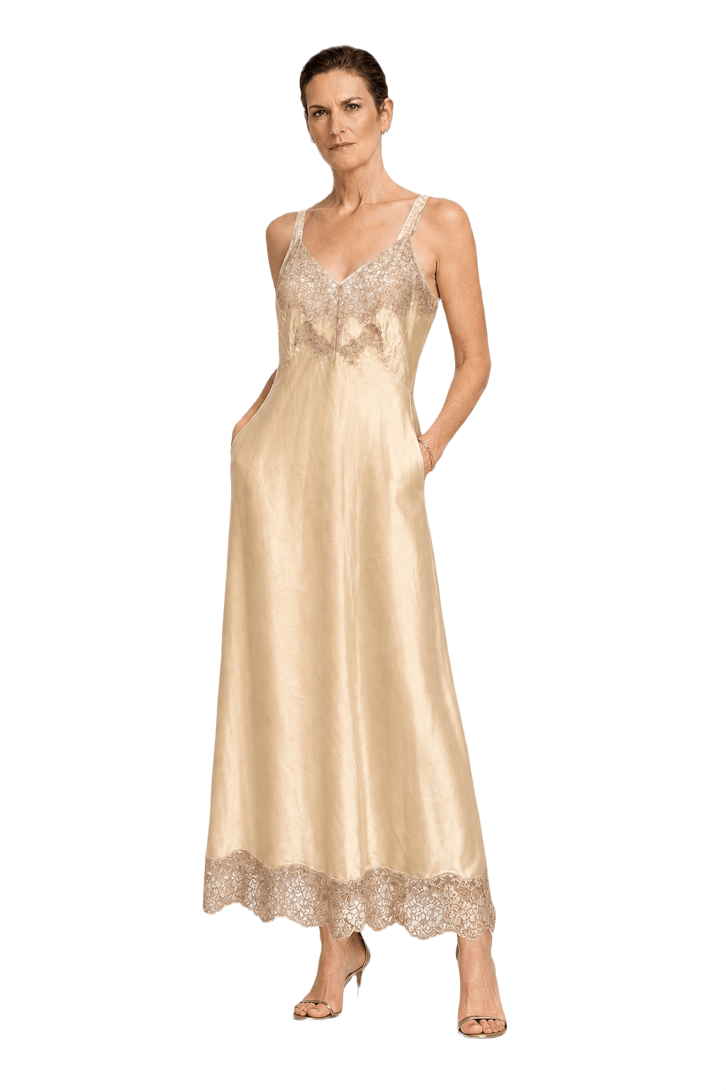 1990s Cream Silk Blend Dress - Model