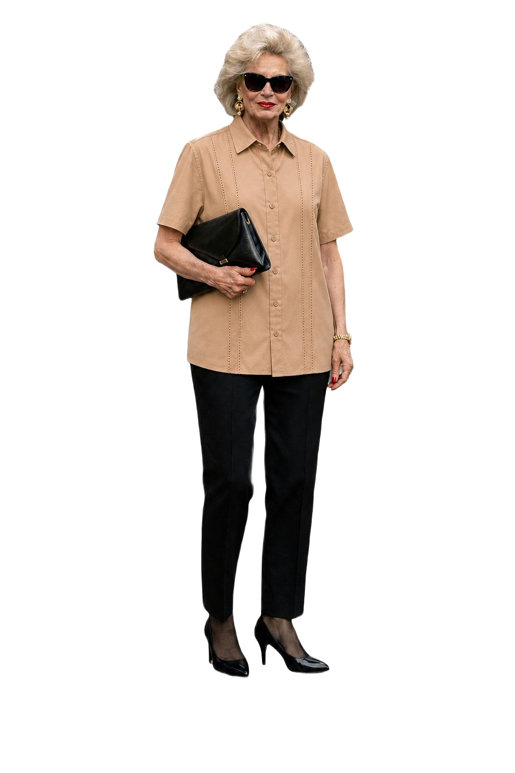 1980s Beige Cotton Blend Shirt - Model