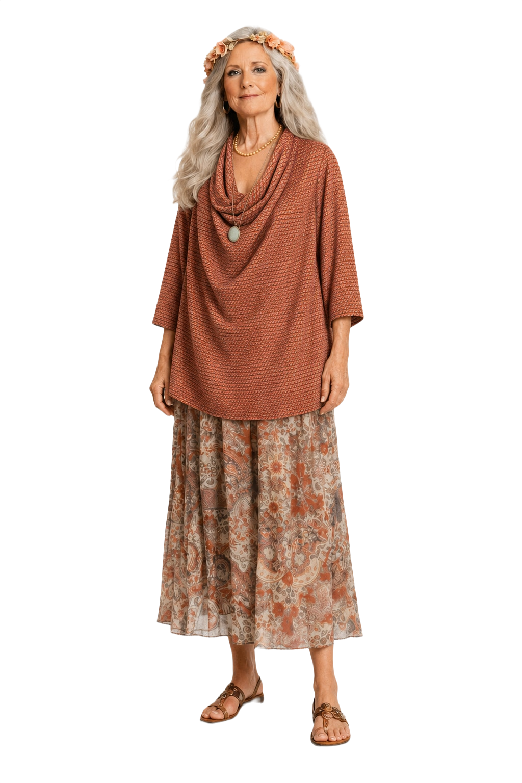 1970s Orange Rayon Blend Blouse - Model