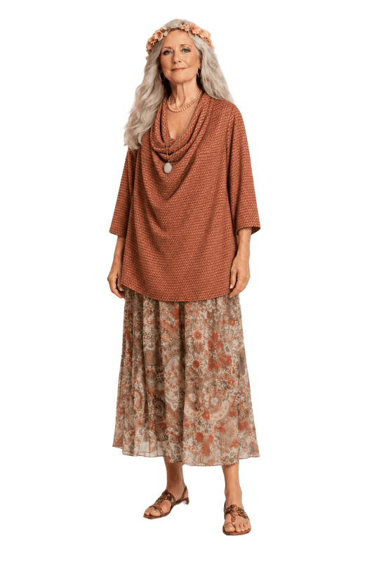 1970s Orange Rayon Blend Blouse - Model