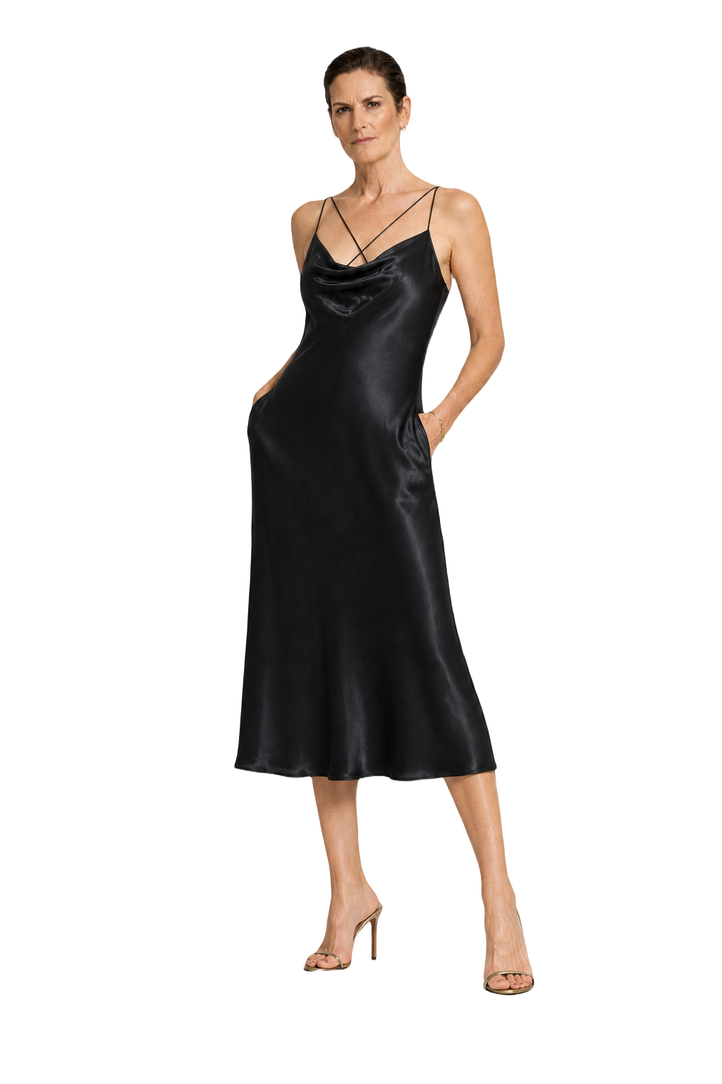 1990s Black Satin Slip Dress - Model