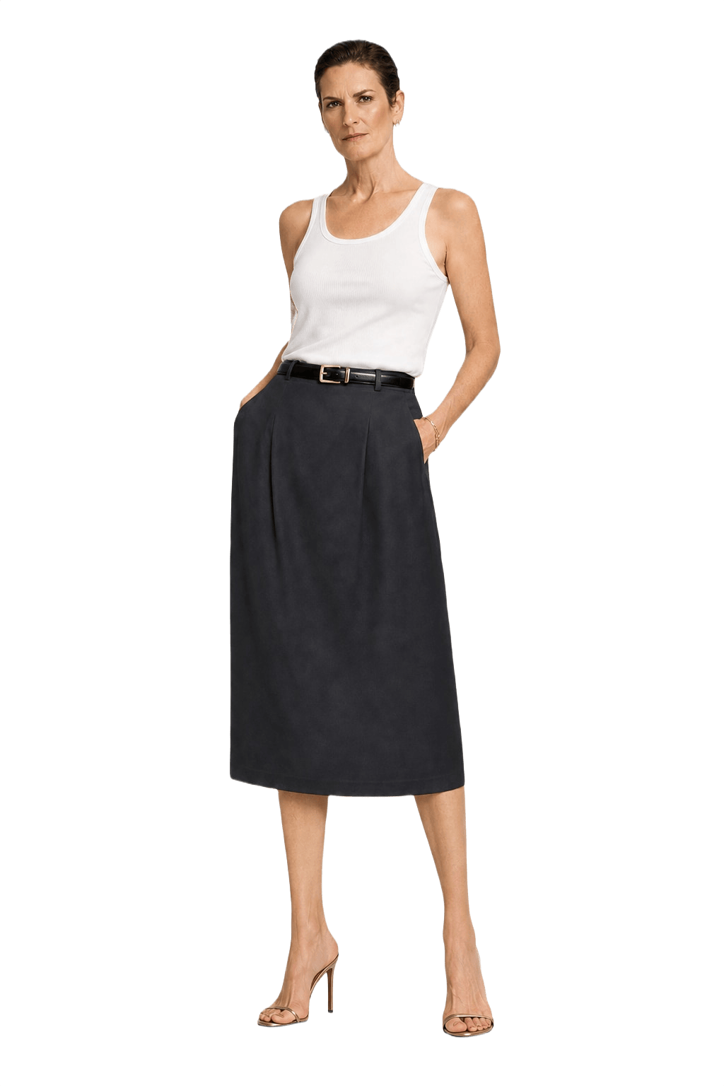 1990s Navy Blue Synthetic Skirt - Model