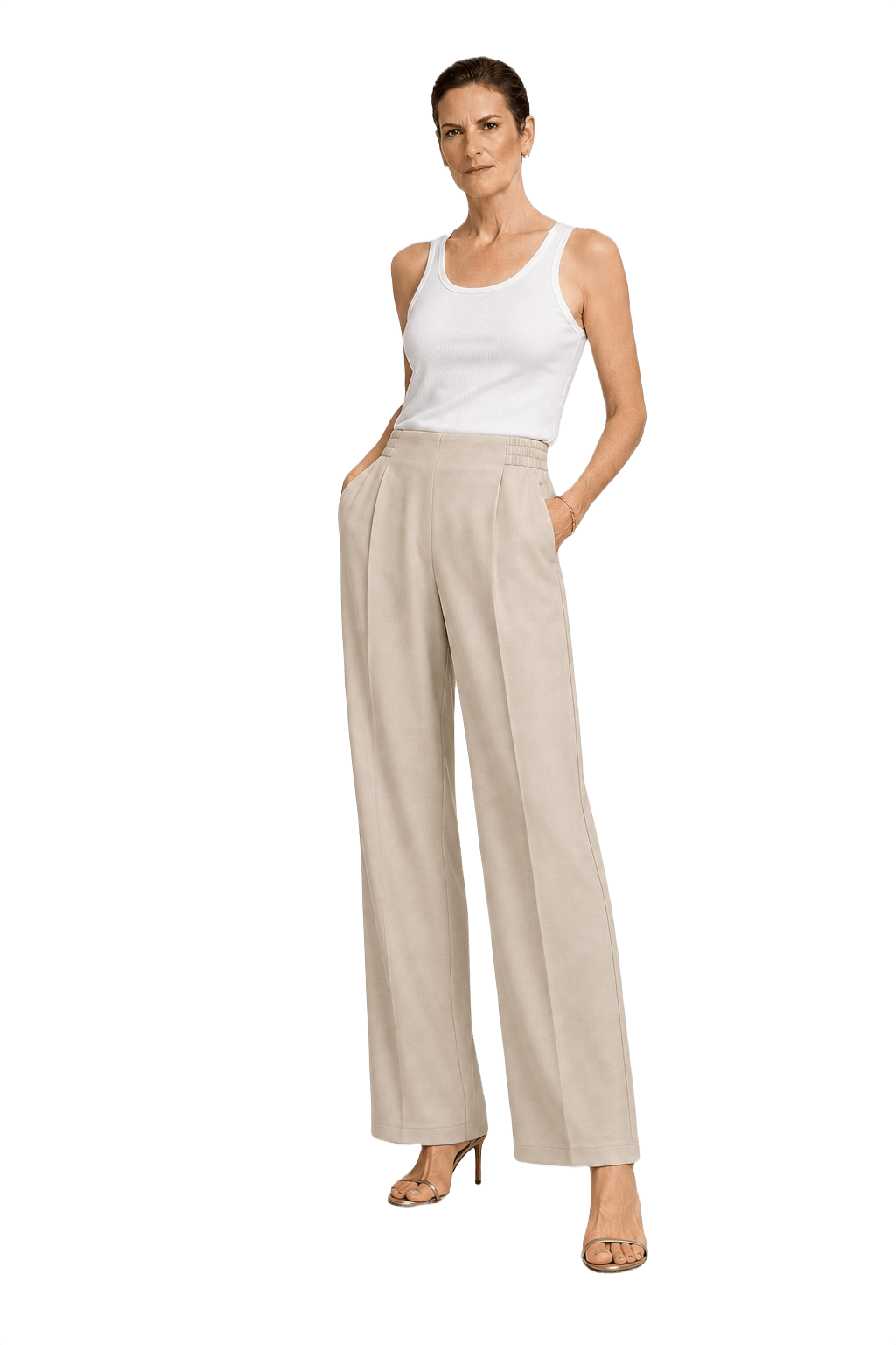 1990s Cream Polyester Blend Trousers - Model
