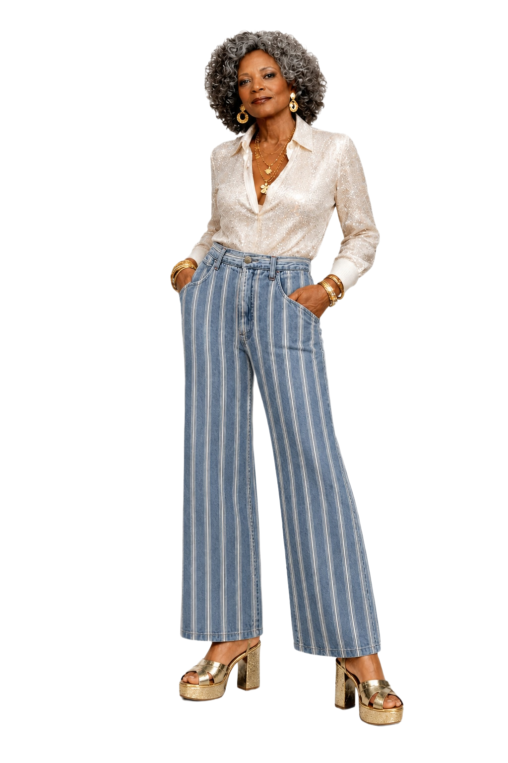 1980s Light Blue Cotton Jeans - Model