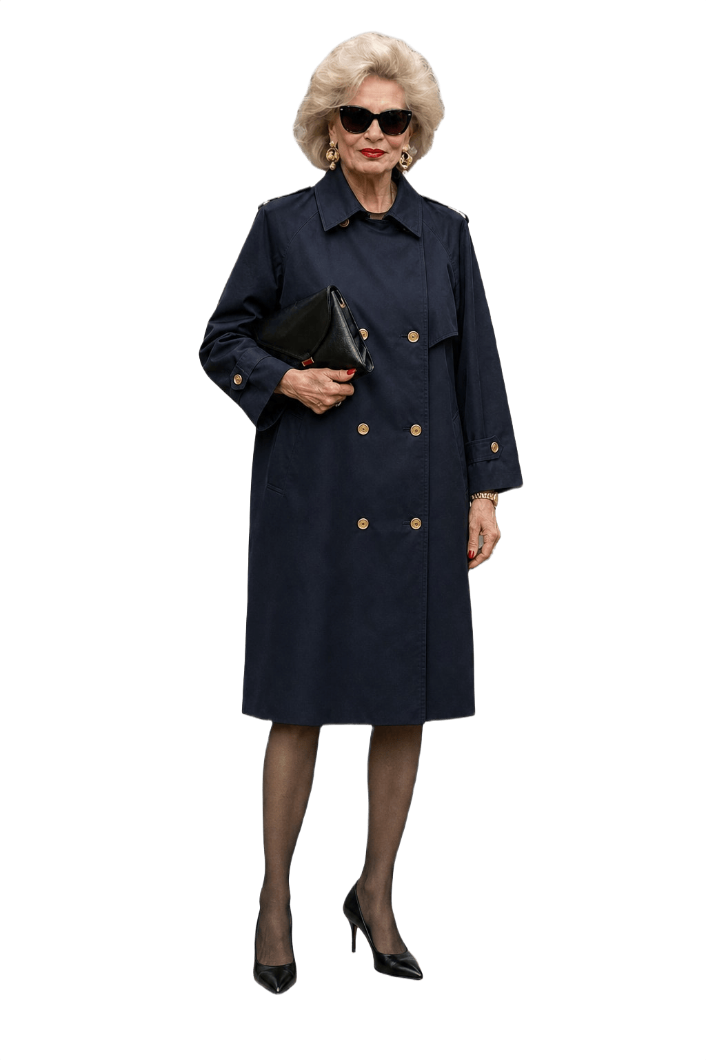 1980s Navy Blue Cotton Blend Trench Coat - Model