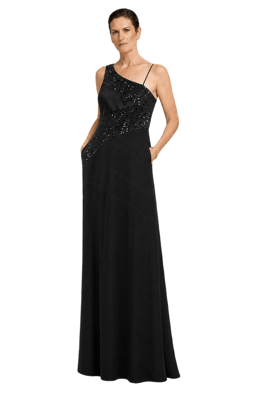 1990s Black Synthetic Blend Gown - Model