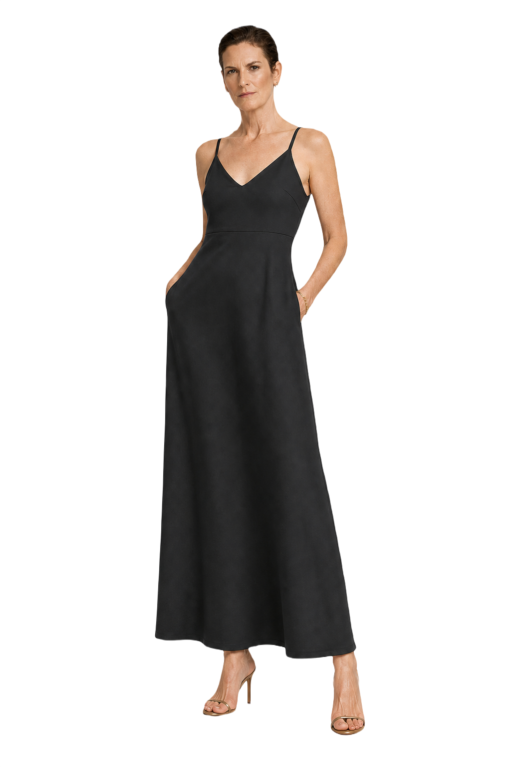 1990s Black Polyester Maxi Dress - Model