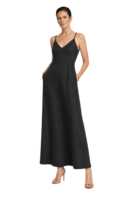 1990s Black Polyester Maxi Dress - Model