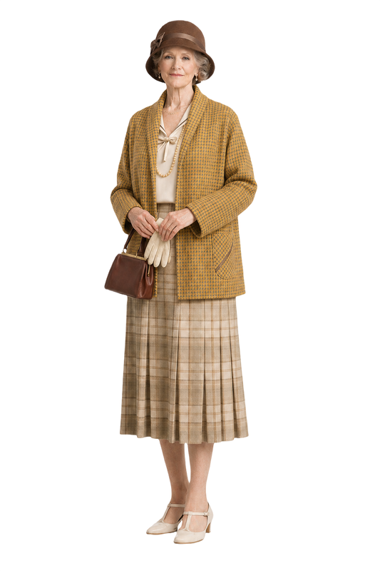 1930s Yellow Check Wool Blend Jacket - Model