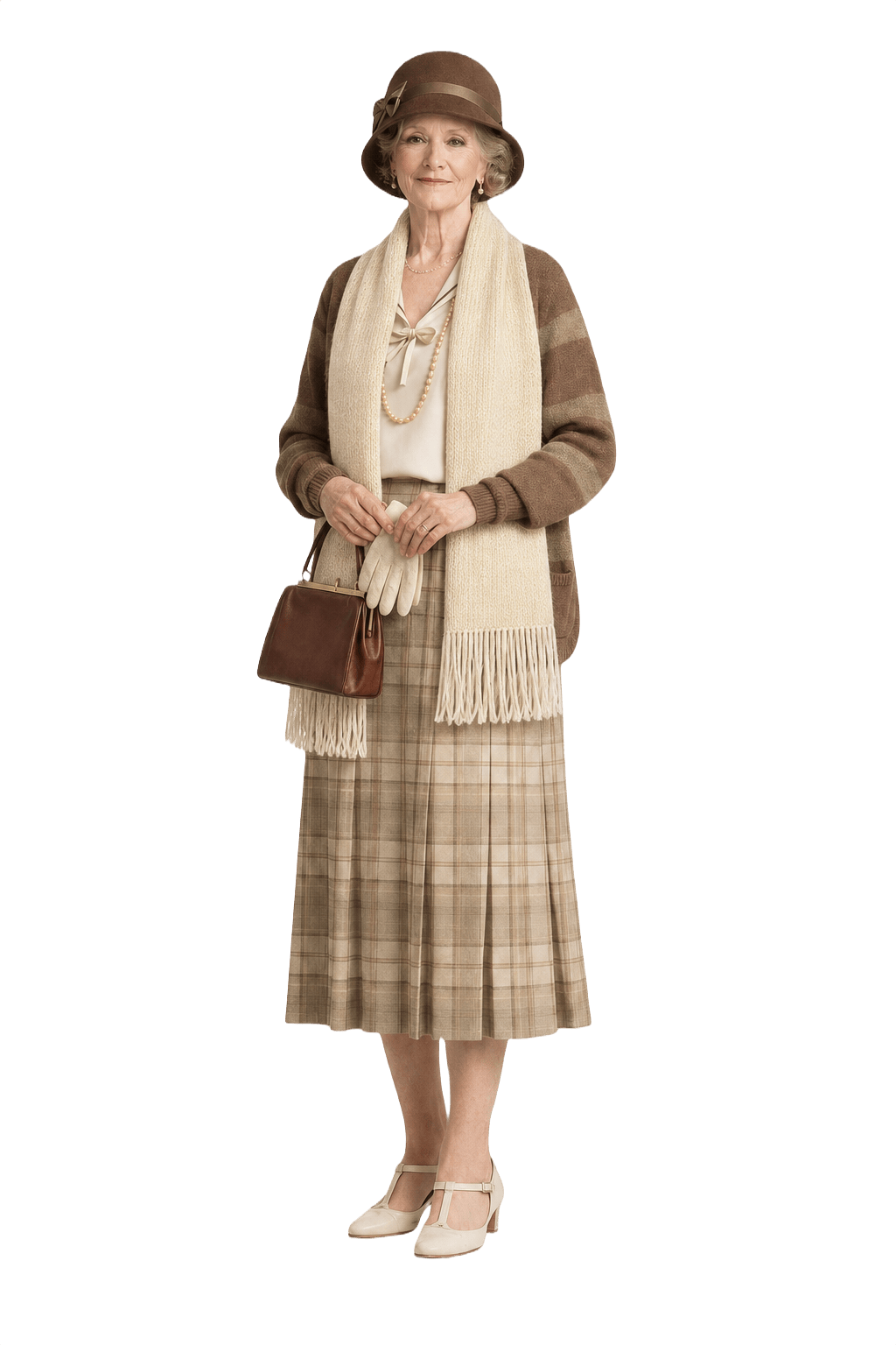 1940s Cream Wool Scarf - Model