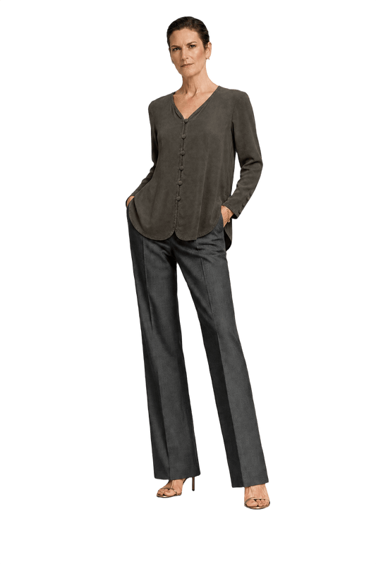 1990s Dark Olive Silk Blouse - Model