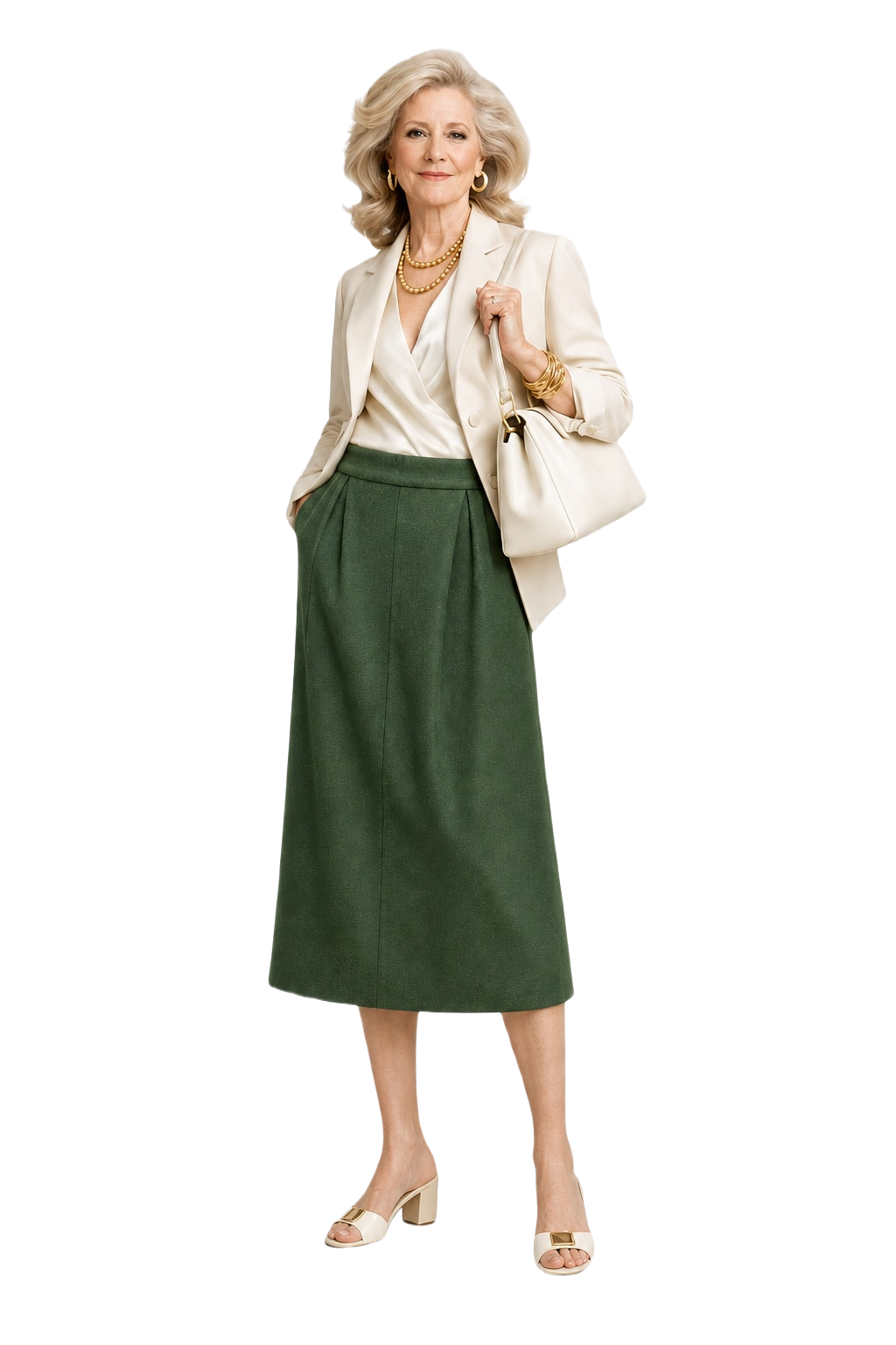1970s Green Wool Midi Skirt - Model