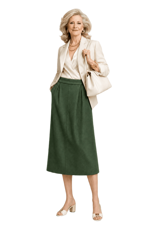 1970s Green Wool Midi Skirt - Model