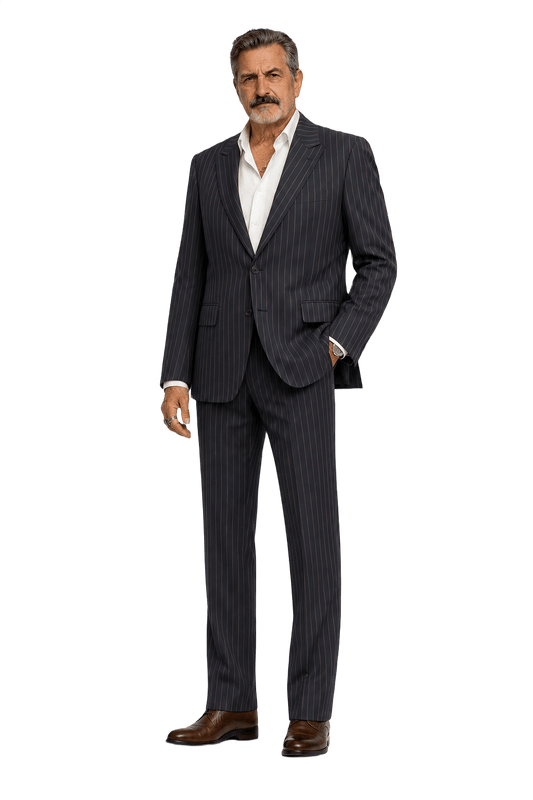 1980s Navy Blue Wool Suit - Model