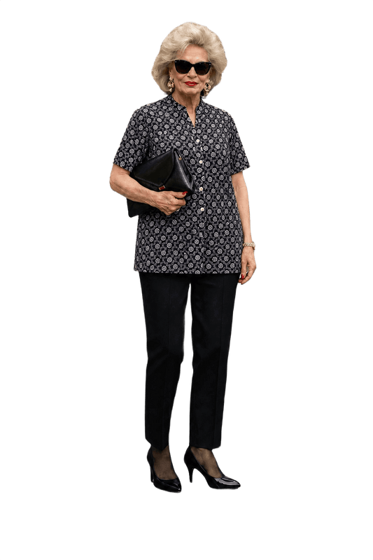 1980s Navy Blue Cotton Blend Blouse - Model