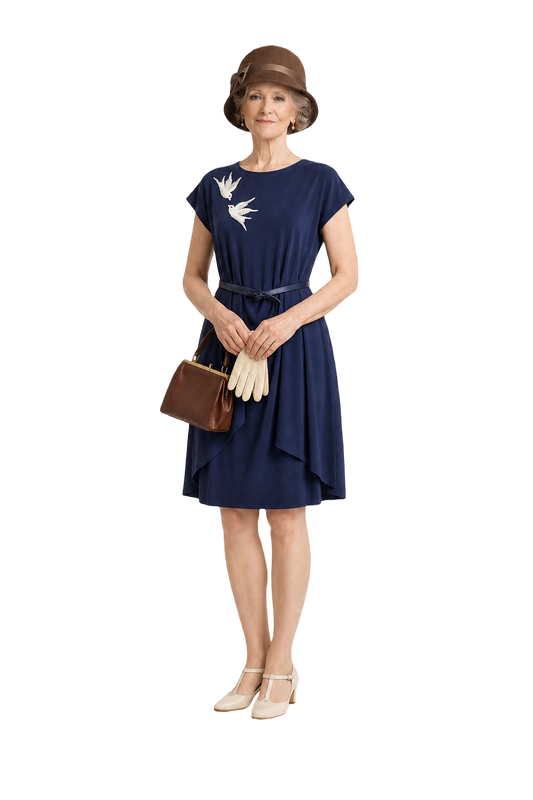 1930s Navy Blue Rayon Dress - Model