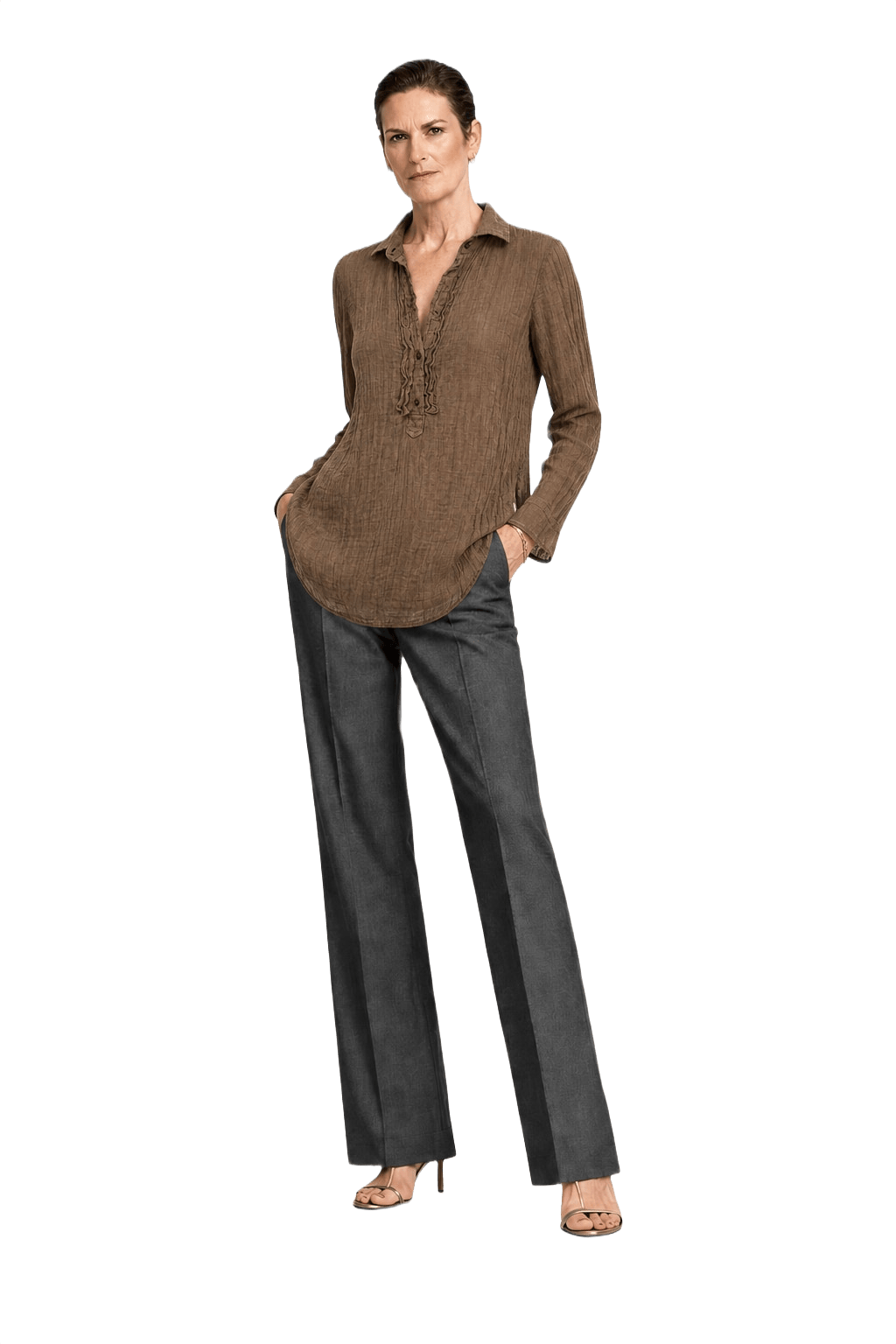 1990s Brown Cotton Blouse - Model