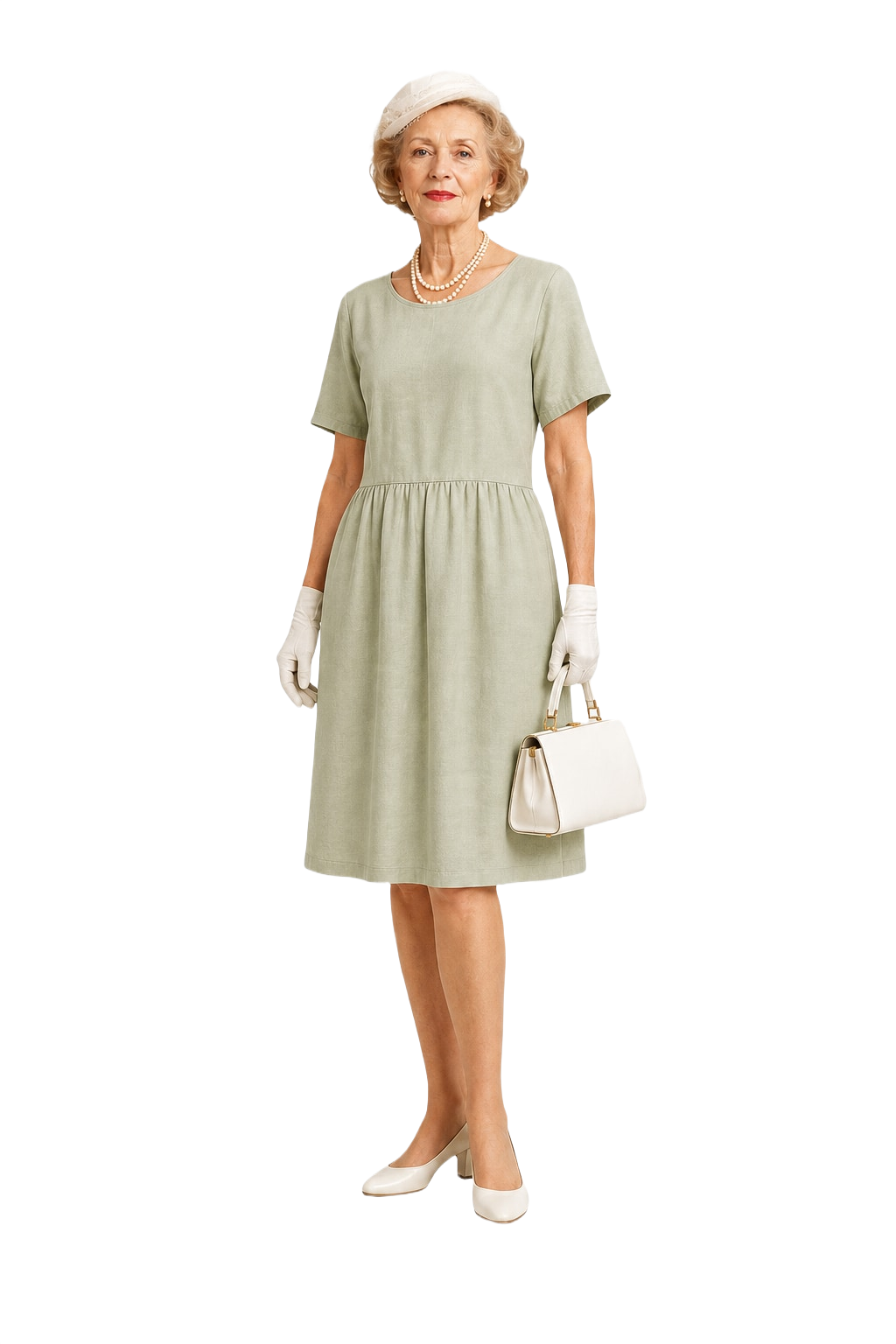 1950s Light Olive Green Cotton Midi Dress - Model
