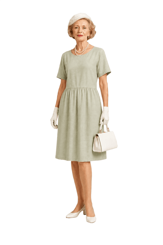 1950s Light Olive Green Cotton Midi Dress - Model