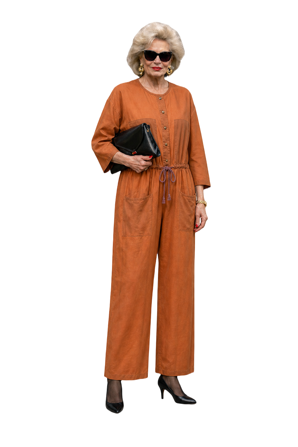 1980s Tan Polyester Jumpsuit - Model
