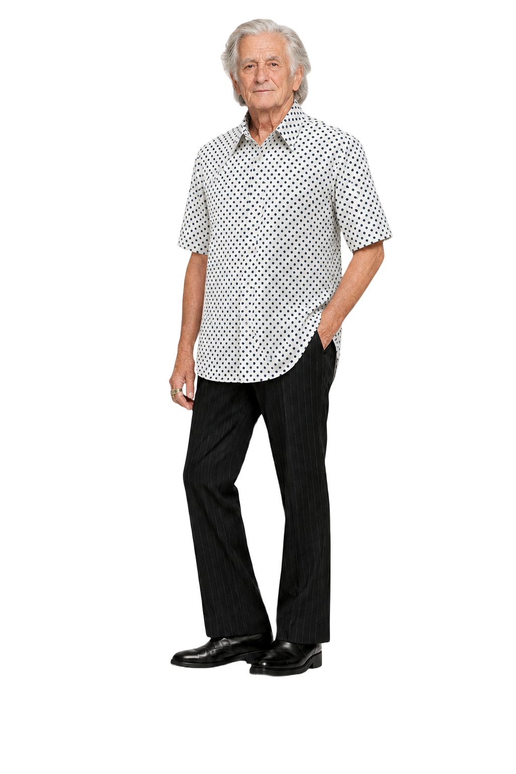 [1980s] White Cotton Polka Dot Shirt - Model