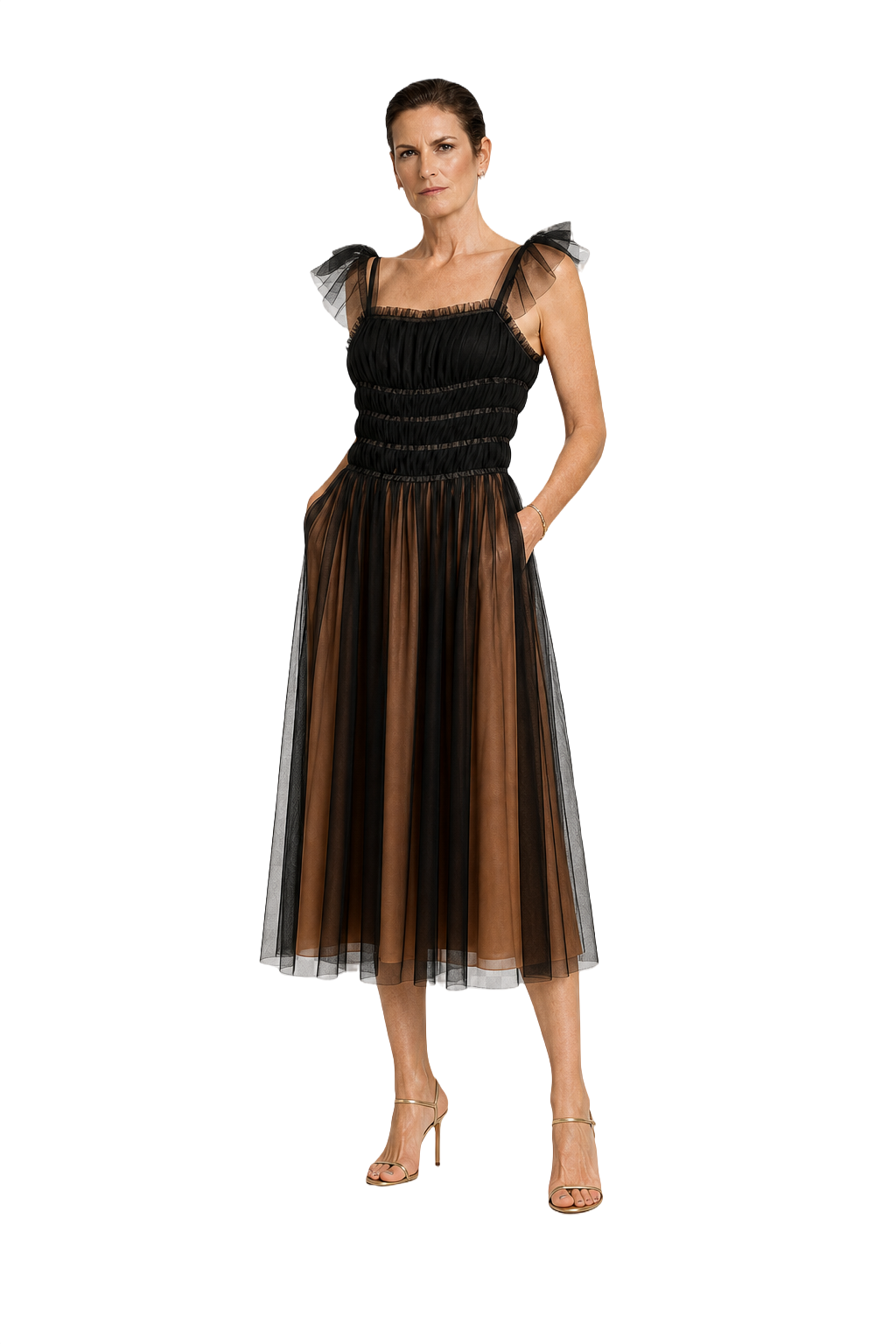 1990s Black Polyester Dress - Model