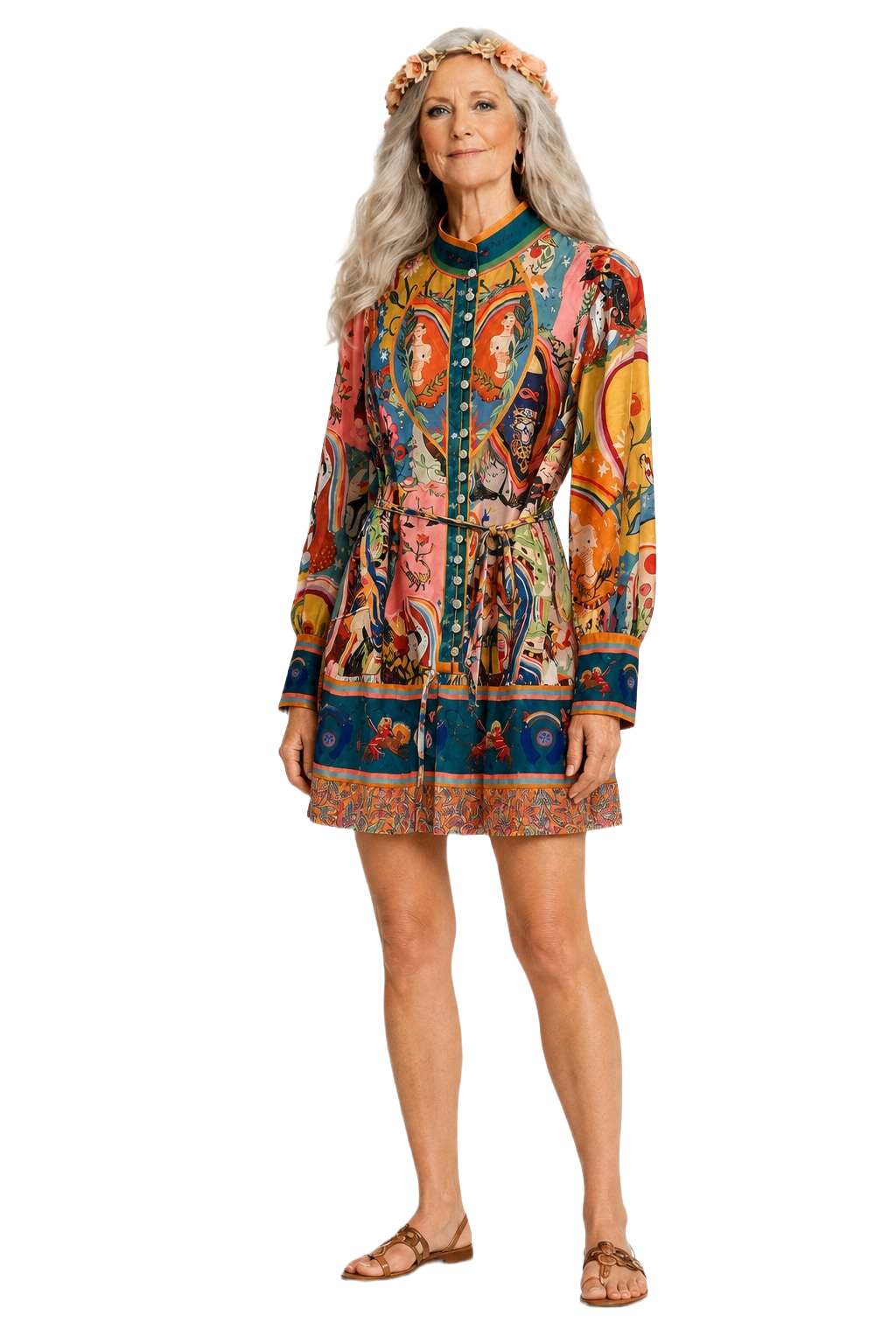 1970s Multicolor Silk Mini Dress - Model
