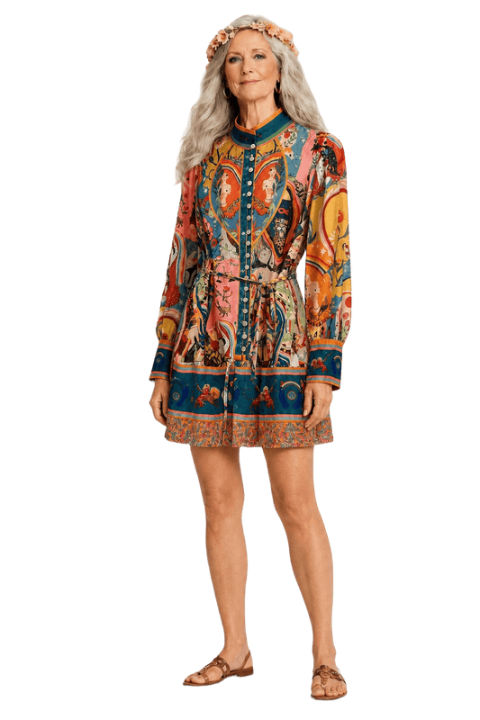 1970s Multicolor Silk Mini Dress - Model