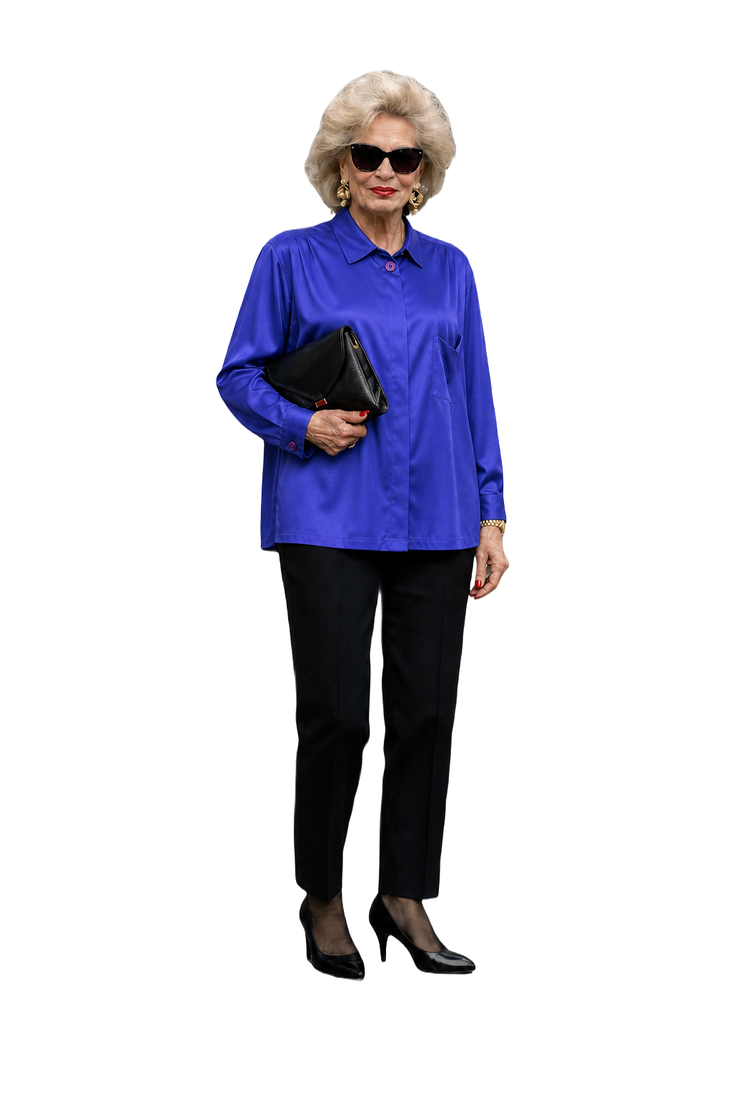 1980s Royal Blue Silk Blouse - Model